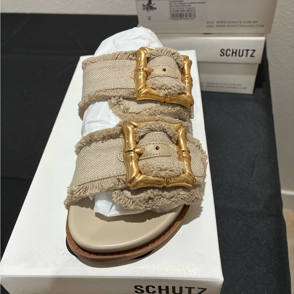 SCHUTZ Tan Sandals with Gold Accents